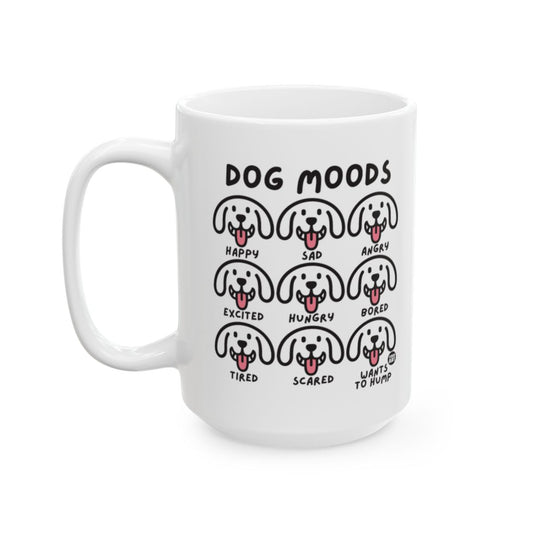 Dog Moods Illustrated Design on White Ceramic Mug