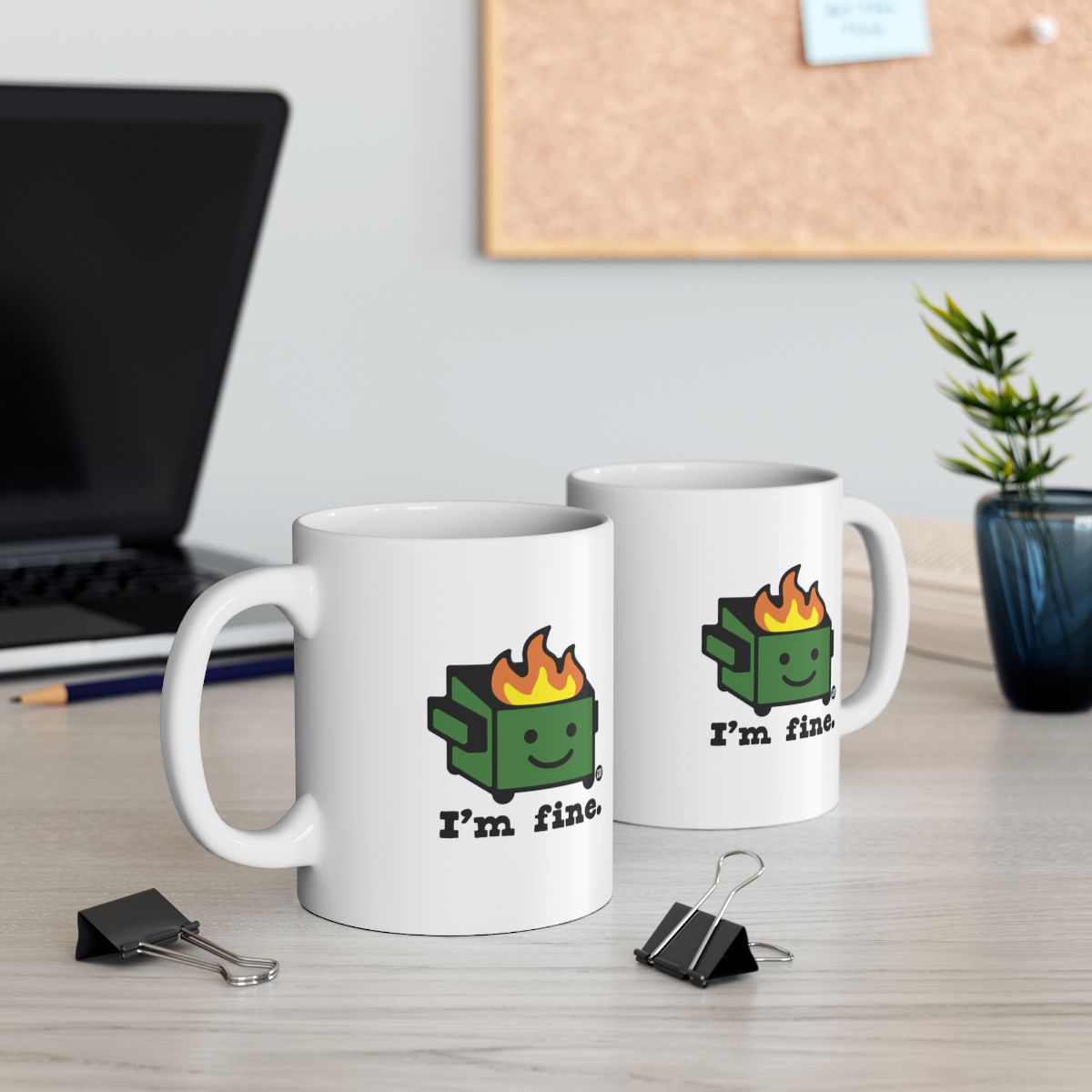 I'm fine Mug with Cute Green Character on Fire