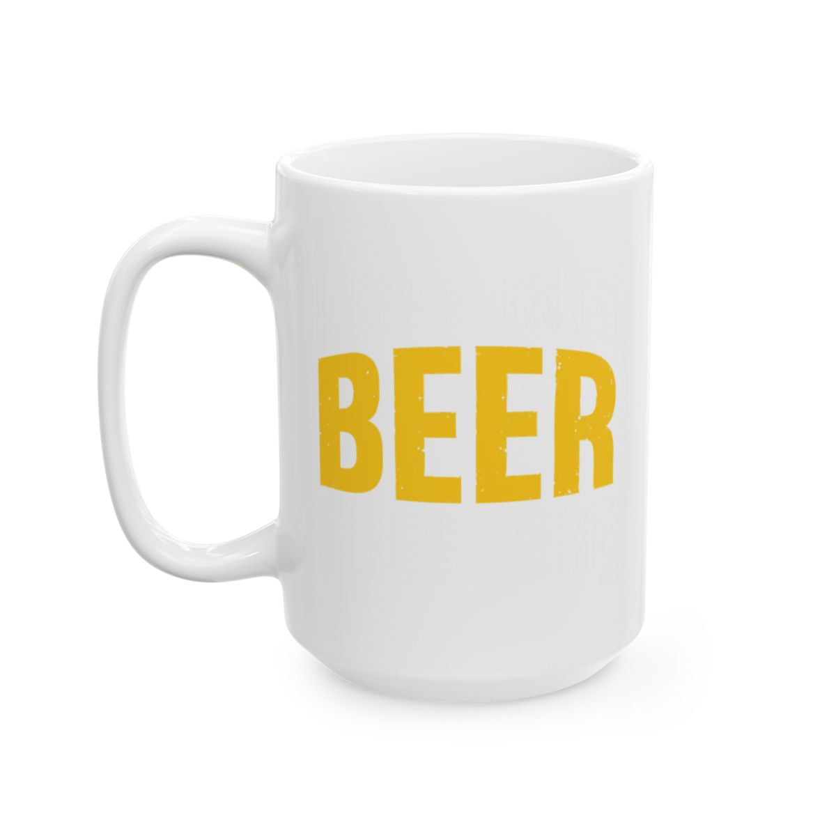 Fun White Mug with Bold Yellow BEER Lettering