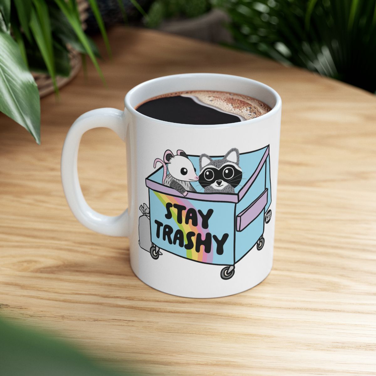 Stay Trashy Ceramic Mug with Cute Racoon and Opossum
