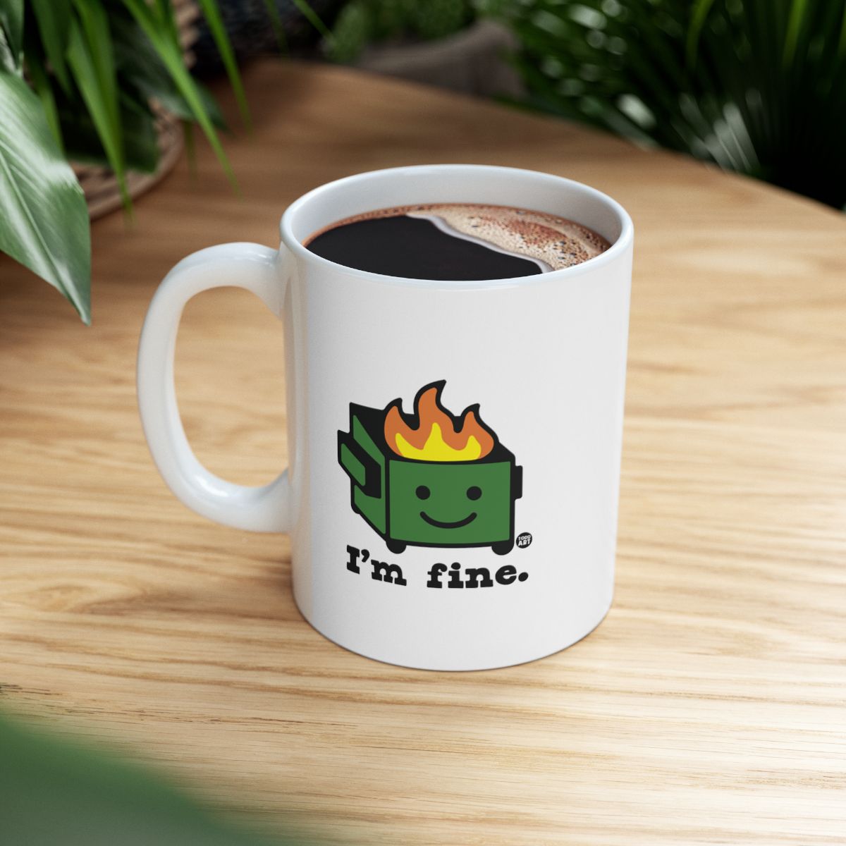 I'm Fine Cute Green Box with Fire Image Mug